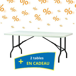 13 tables polyéthylène pliantes Saturne + 2 tables en cadeau