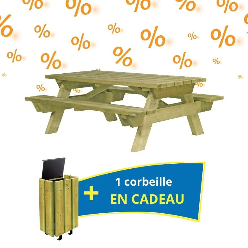 3 tables pique-nique Bessilles + 1 corbeille en cadeau 3 tables pique-nique Bessilles + 1 corbeille en cadeau