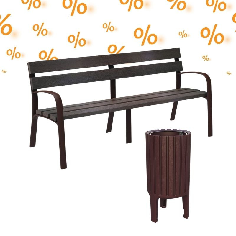 Mobilier urbain plastique recyclé 4 bancs Ecocito + 1 corbeille