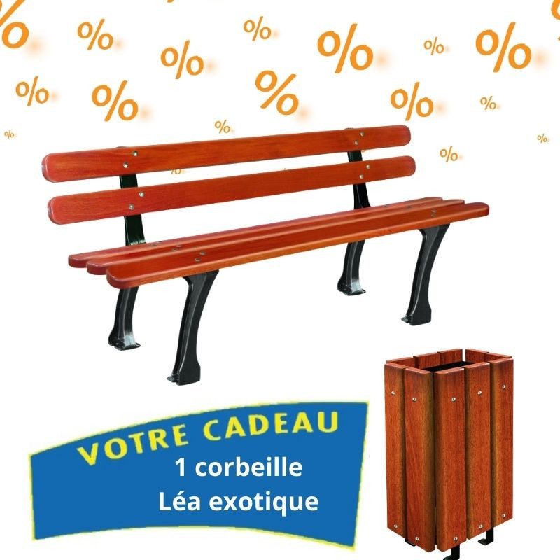 5 bancs bois Le Salonnais + 1 corbeille Léa + 1 corbeille offerte