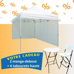 2 abris festifs + 2 mange-debout + 4 tabourets en cadeau