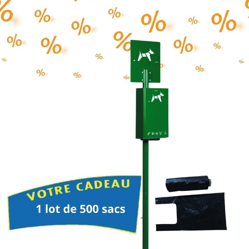 2 bornes de propreté canine sur poteau + 1 lot de 500 sacs OFFERT