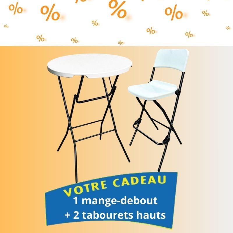 5 mange-debout Saturne + 10 tabourets hauts + 1 ensemble OFFERT