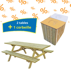 2 tables pique-nique Montagne + 1 corbeille Poitevine